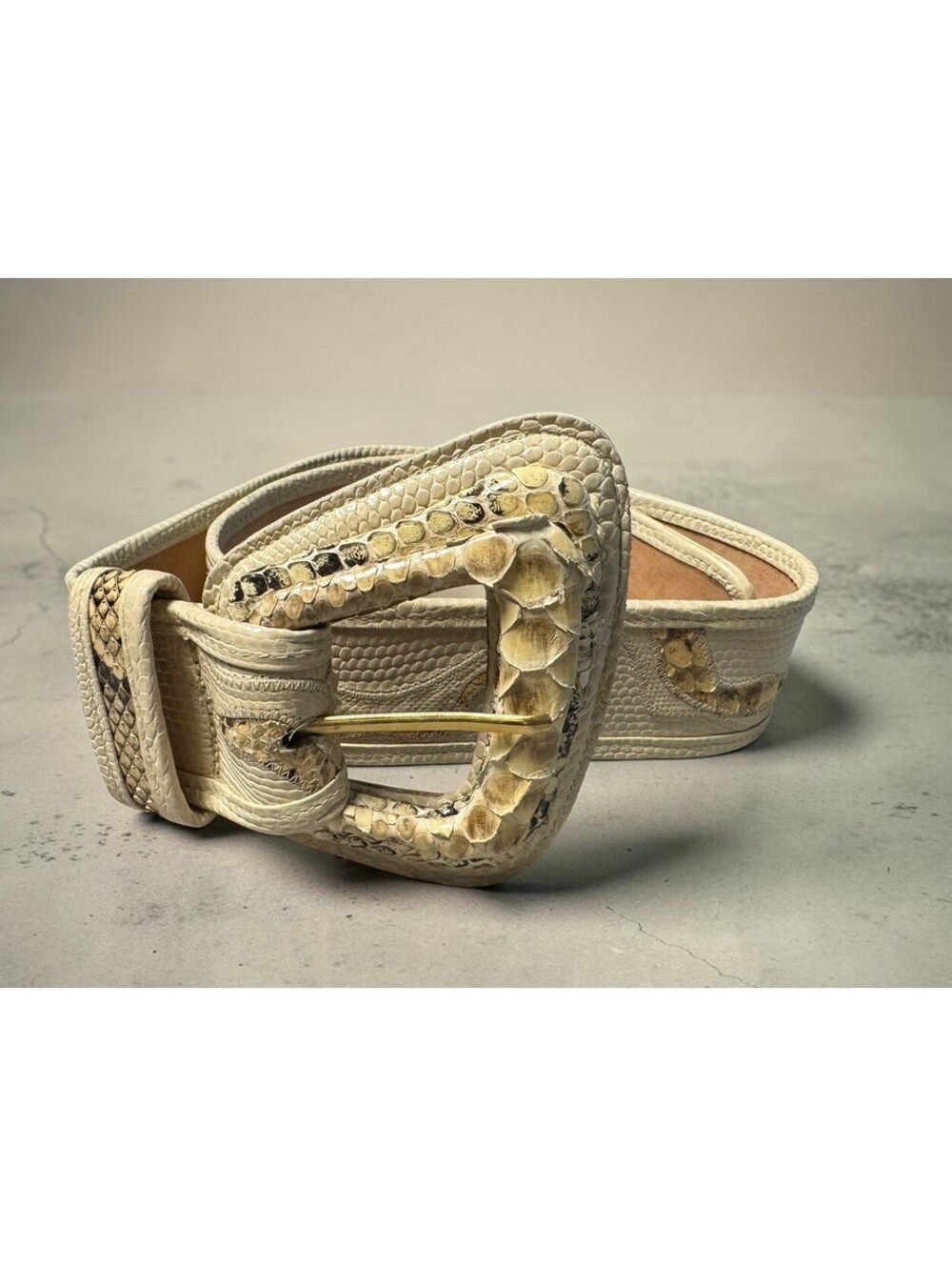 Carlos Falchi 80’s Retro Real Python Snake & Leather, Chunky Belt Abstract Ivory